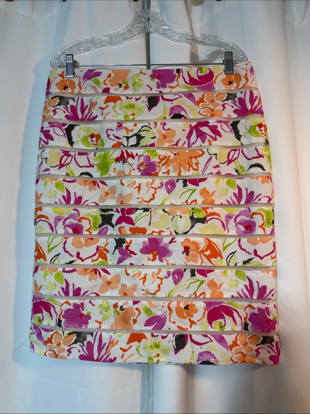 Ann Taylor Feminine Dopamine Happy Tropical Print MIDI Skirt B7